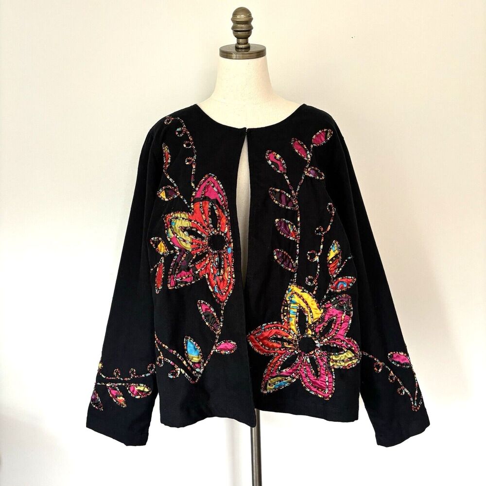 Choices Women Quilted Patchwork Jacket 3XL Floral Cape Kimono Artsy Boho 90s